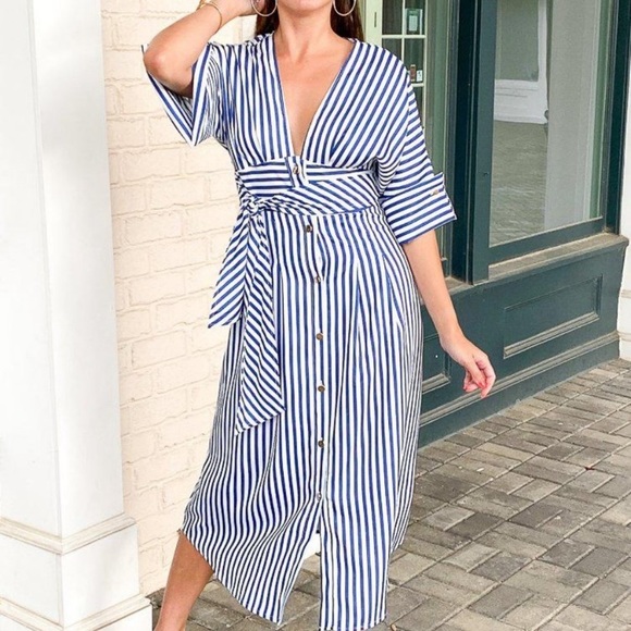 Zara linen blend striped dress
